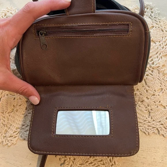 Vintage Martin Roberts Mini Crossbody Bag Brown Black Leather Small Purse - Picture 7 of 12